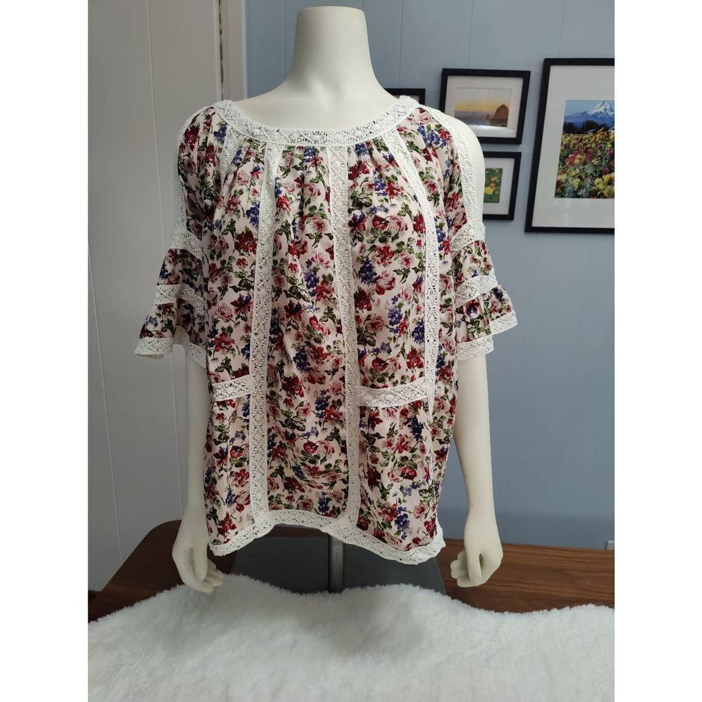 Anthropologie Blue Tassel Lace Shoulderless Blouse